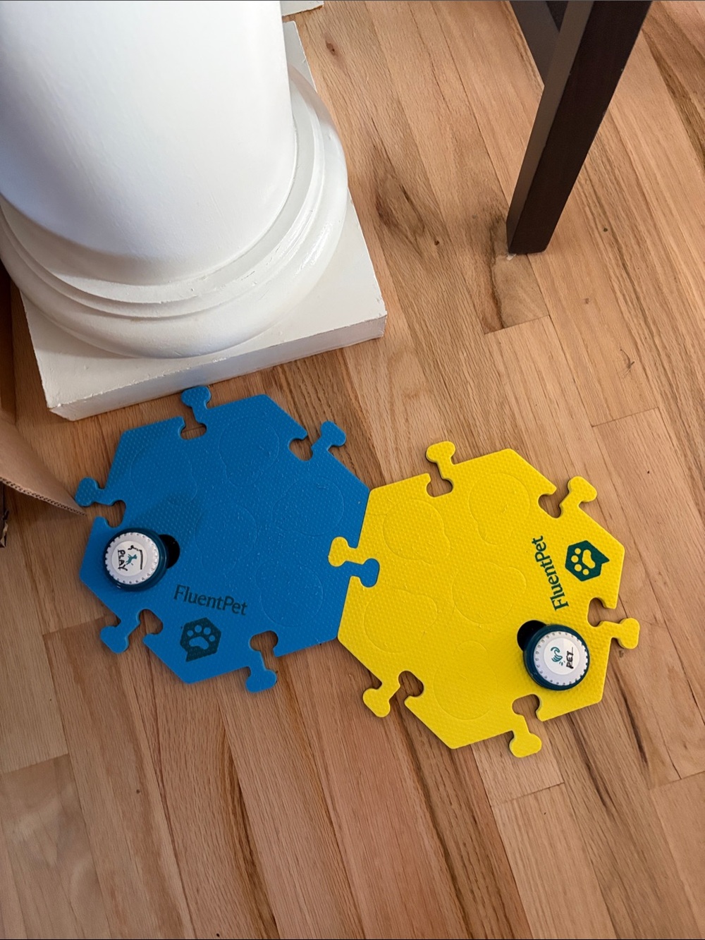 FluentPet Blue and Yellow Interactive Puzzle Tiles and two buttons